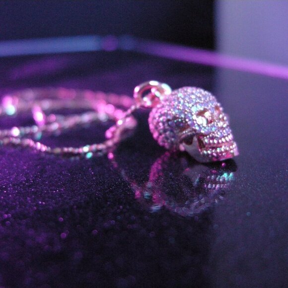 Dainty Micropavé Skull Necklace on Gold Chain - Picture 4 of 12